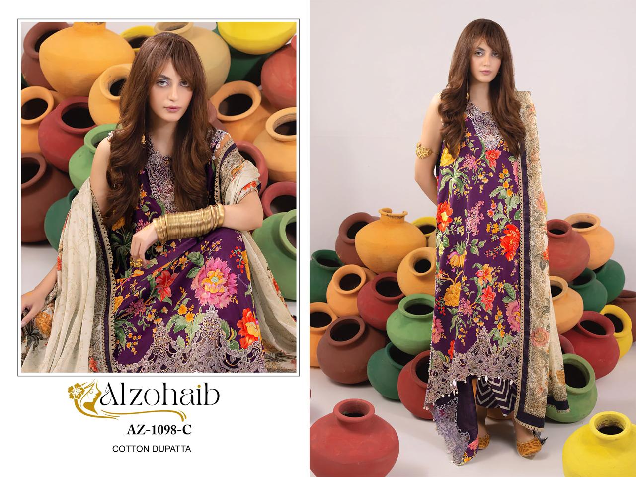 Alzohaib Az 1098 Cotton Embroidery Patch Pakistani Suits Wholesale Shop In Surat
